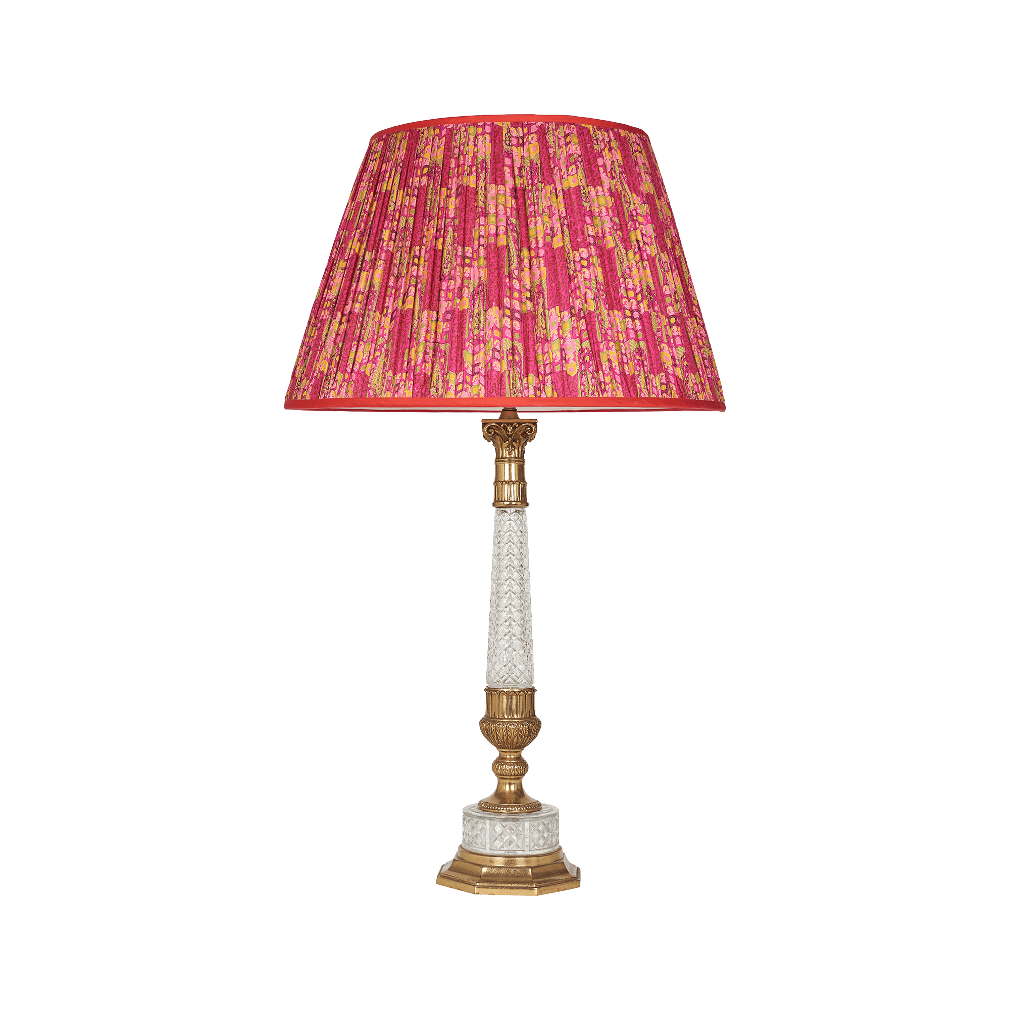 Cut glass and brass column lamp by Sarah Vanrenen