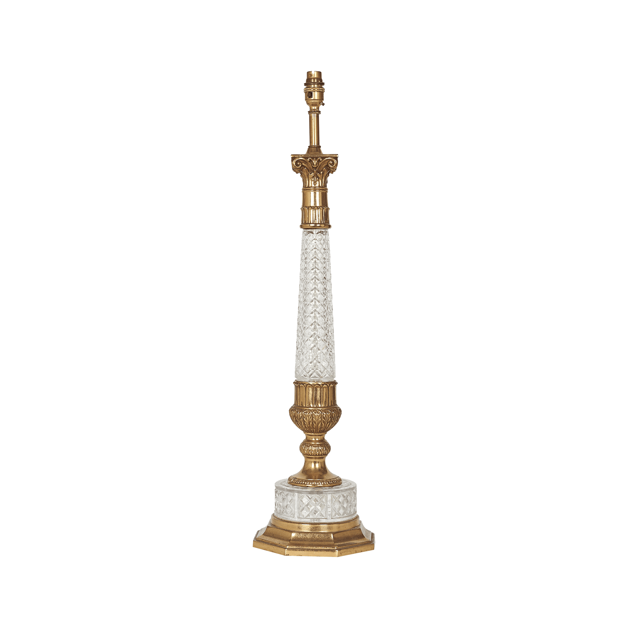 Cut glass and brass column lamp by Sarah Vanrenen