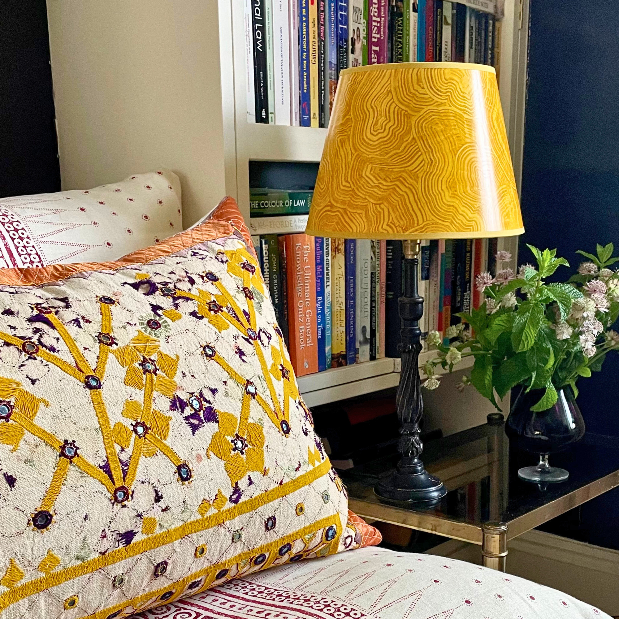 Hand painted lampshade 12" with reflective gold lining - Yellow Malachite by Sarah Vanrenen